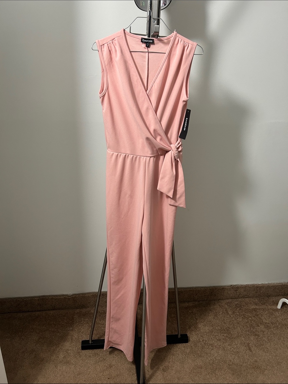 NWT bebe Blush Pink Sleeveless Wrap Jumpsuit with Side Tie size xs